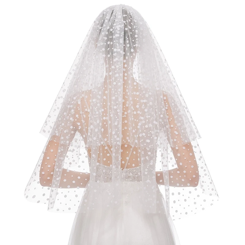 

U90E Bridal Tulle Veil with Comb Flocking Dots Hair Accessories for Bride 2 Tiers