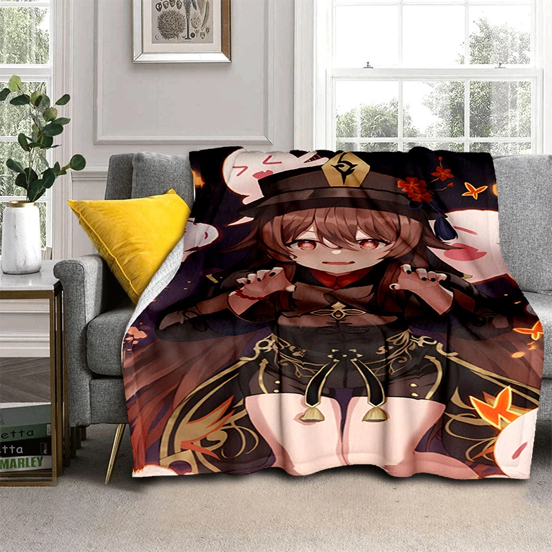 

Game Genshin Kawaii HD Printing Warmth Soft Plush Sofa Bed Throwing Picnic Blanket Modern Flange Plush Blanket Noon Break Cover