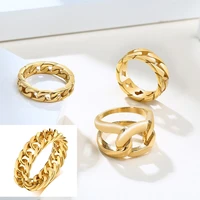 stainless steel gold color chunky chain ring for women girls curb link ring fashion bohe jewelry