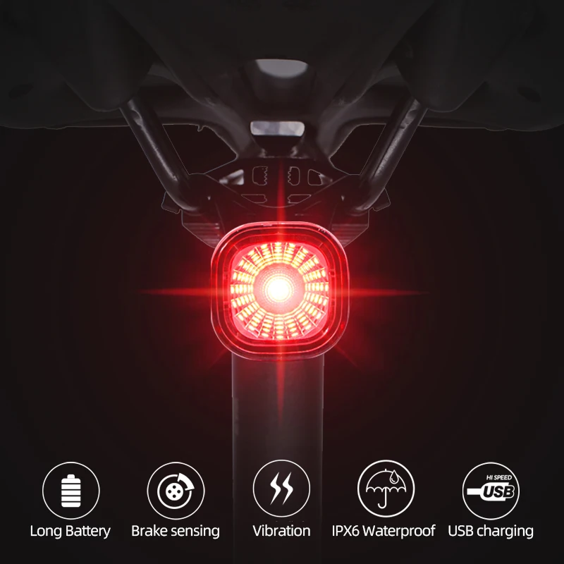 Feu arrière de vélo intelligent à détection de freinage automatique  feu arrière LED étanche