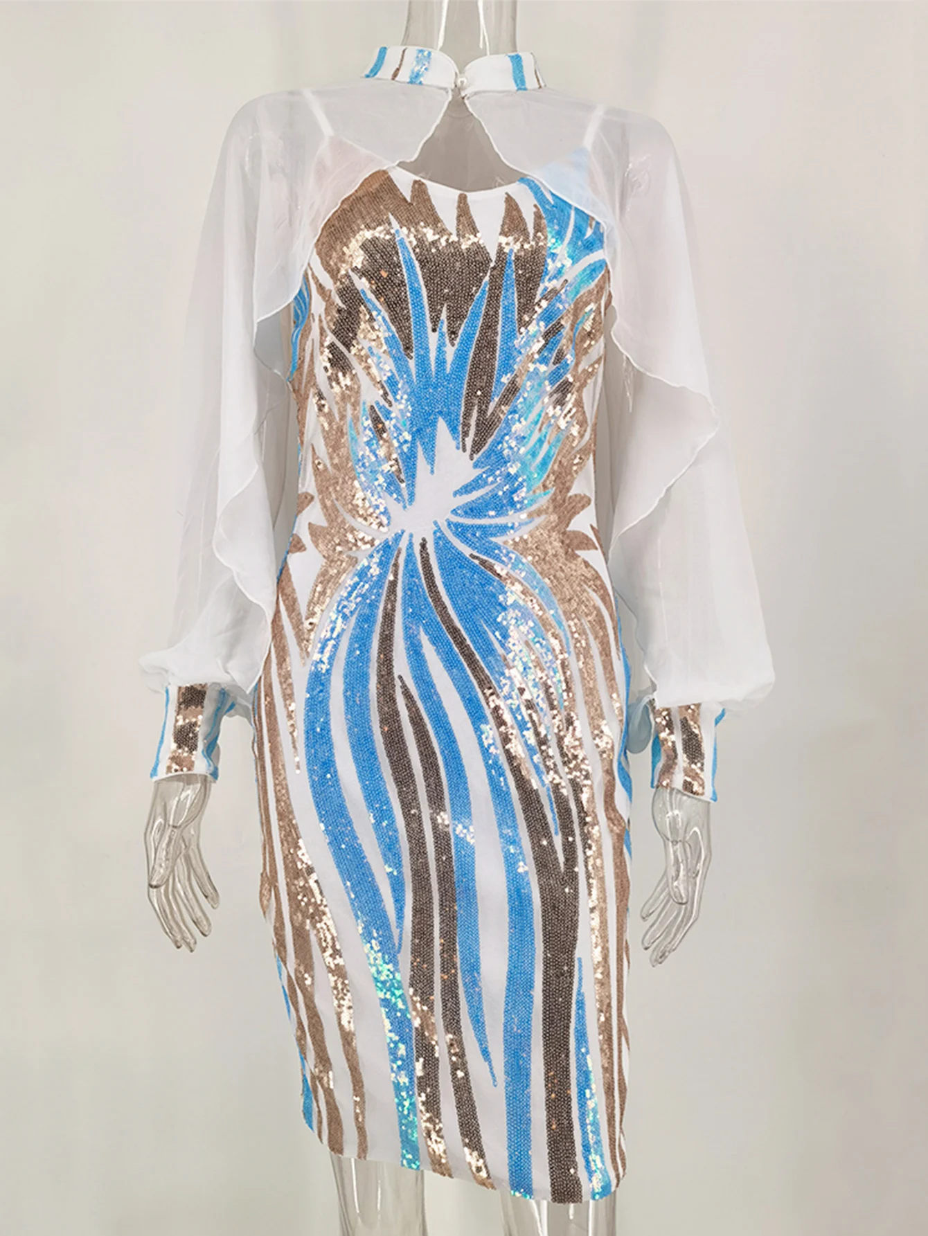 Женское шифоновое платье с блестками элегантное белое короткое принтом лето 2019