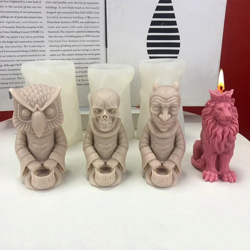 3D Lion King Candle Silicone Mold DIY Owl Demon Skull Aromatherapy Making Handmade Soap Resin Plaster Mould Art Craft Home Decor
