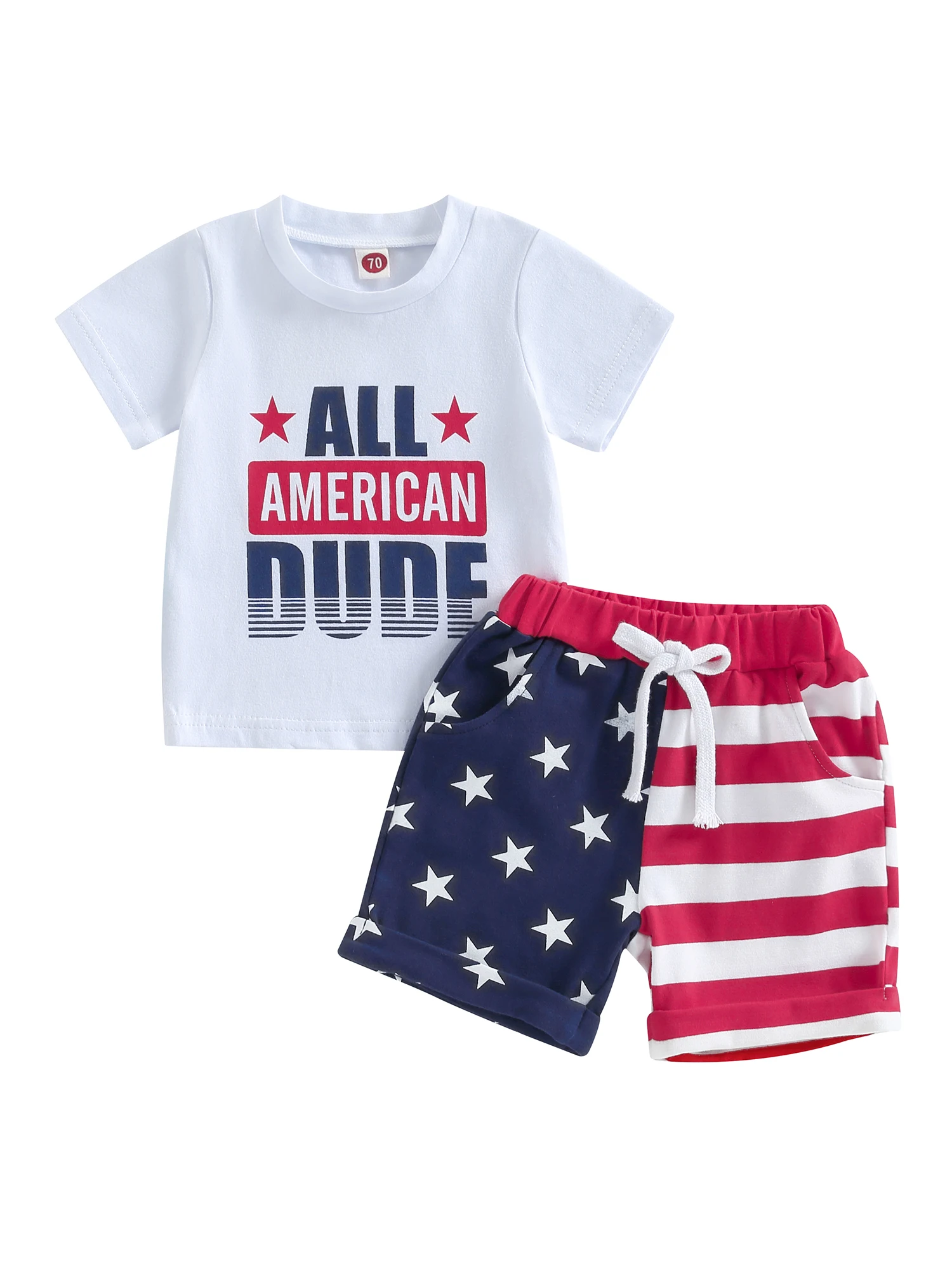 

4th of July Baby Boy Outfits All American Flag DUDE T-shirt Top Stars And Stripes Shorts Memorial Day Clothes