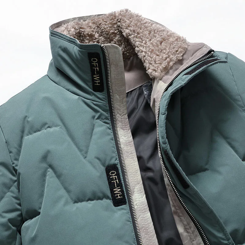 Winter light white duck down jacket men's short trend lamb fleece collar thickened warm jacket top shopping men's clothing