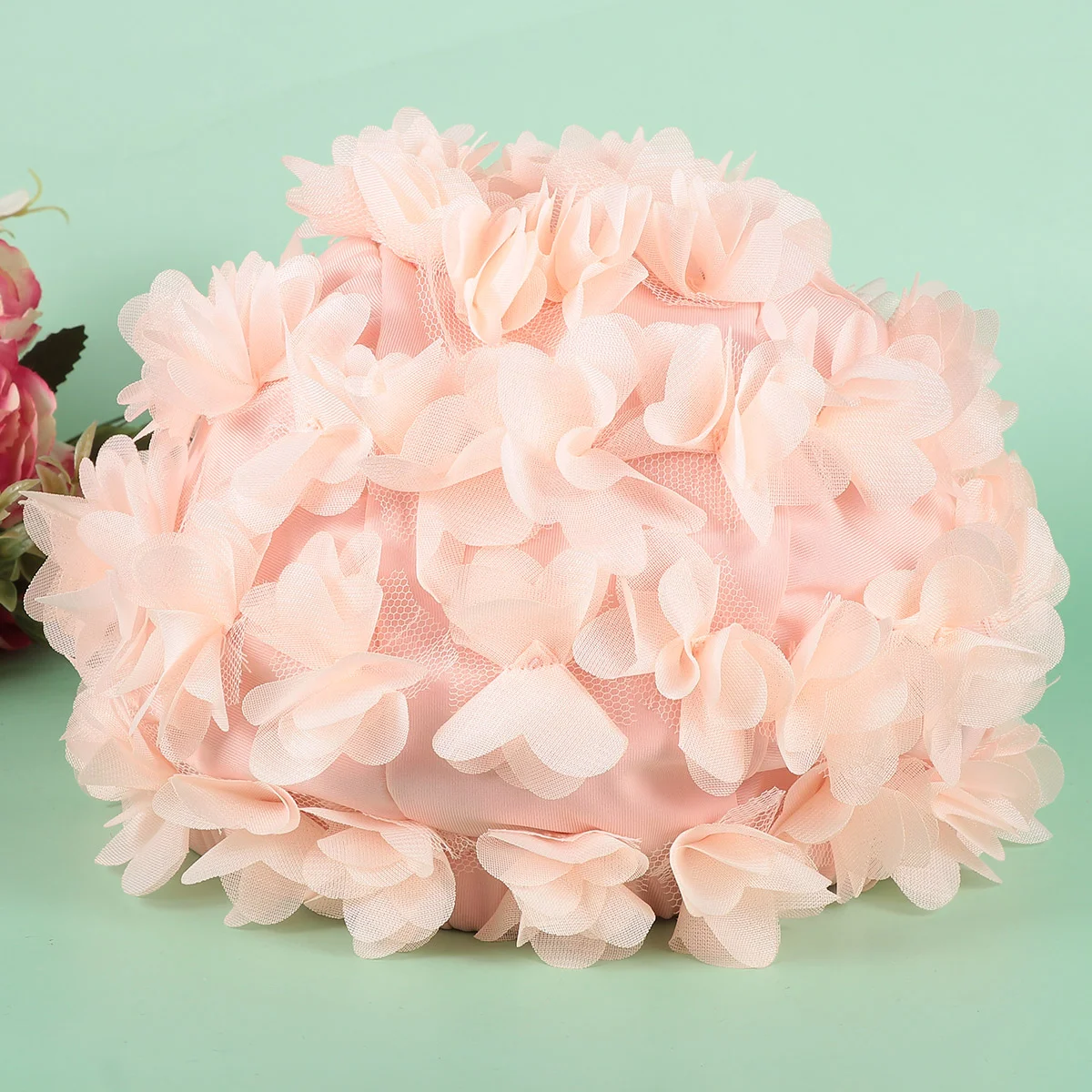 

Swim Cap Swimming Forcaps Bathing Floral Hair Flower Hat Long Fashion Protector Ear Petal Ladies Pearl Menshower