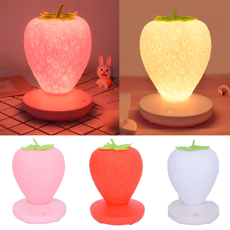 

Strawberry Night Light Touch Dimmable LED Cute Pink Silicone USB Bedside Lamp For Baby Children Kids Gift Bedroom Decoration