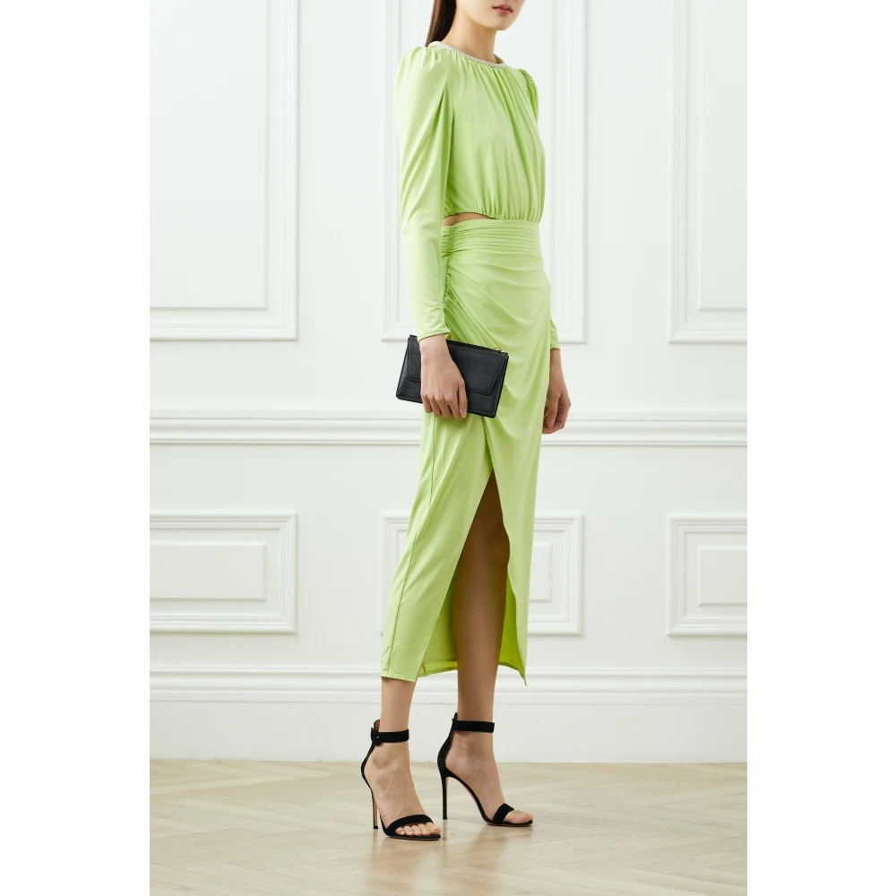 

EOS 2023 Spring New Design Women's Green Cut Out Draped Zip Back Asymmetric Hem Crystal-embellished Neck Midi Dress