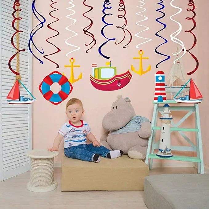 

Nautical Dangling Swirl Cruise Ship Sailboat Lighthouse Lifebuoy Anchor Ceiling Streamers Sailor Navigation Theme Party Supplies