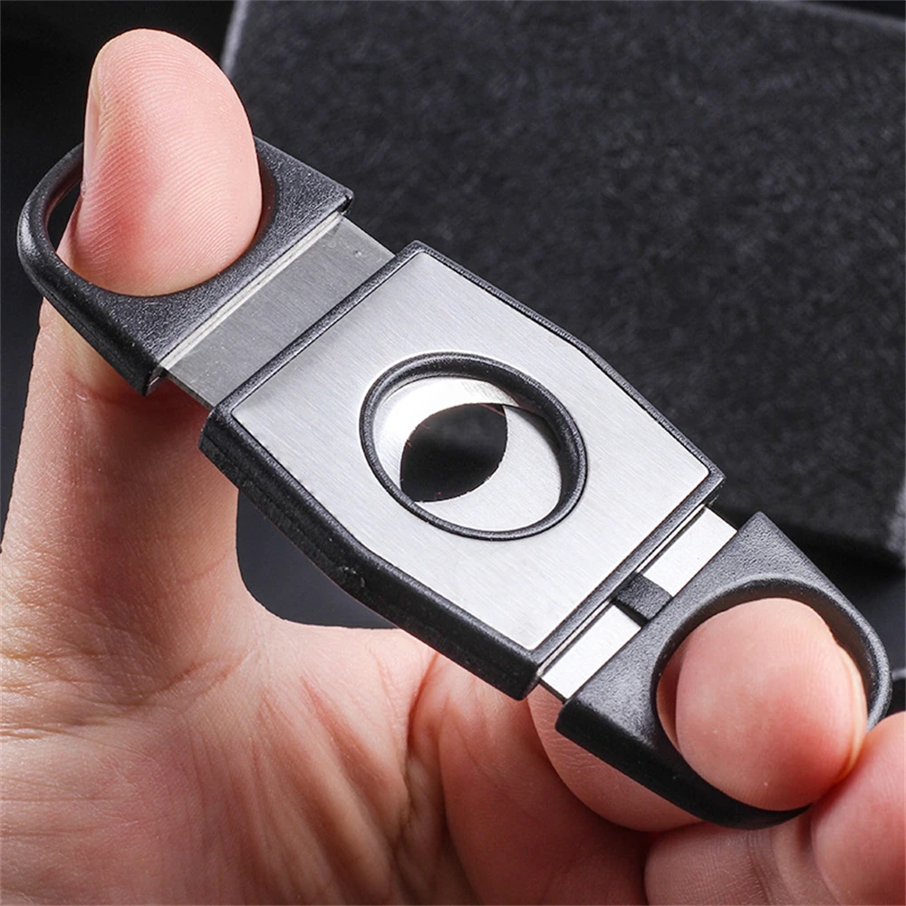 

Plastic Cigar Cutter Stainless Steel Sharp Edge Blade Guillotine for Cuban Charuto Portable Cigar Scissors Double Blades