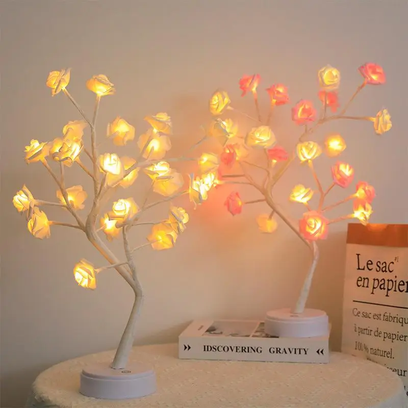 

New LED Night Light Artificial Rose Garland Lamp For Kids Home Bedroom Decoration Wedding Bedroom Fairy Light Holiday lightings