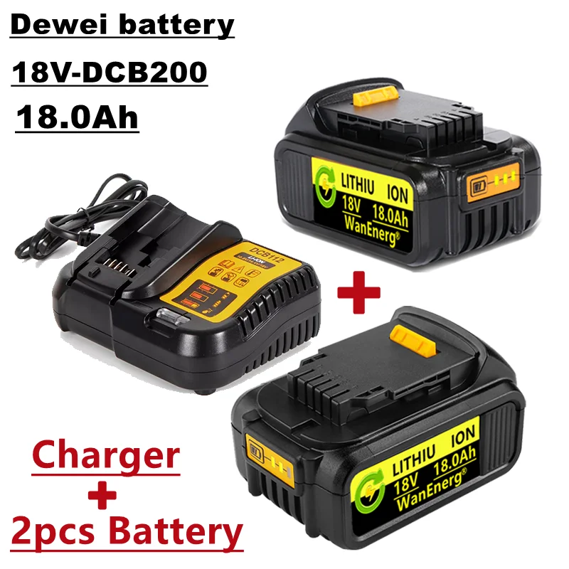 

18V power tool battery, 18.0Ah, for dcb180 dcb181 dcb182 dcb201 dcb201-2 dcb200-2 dcb204-2 L50, sold with 2 batteries + charger
