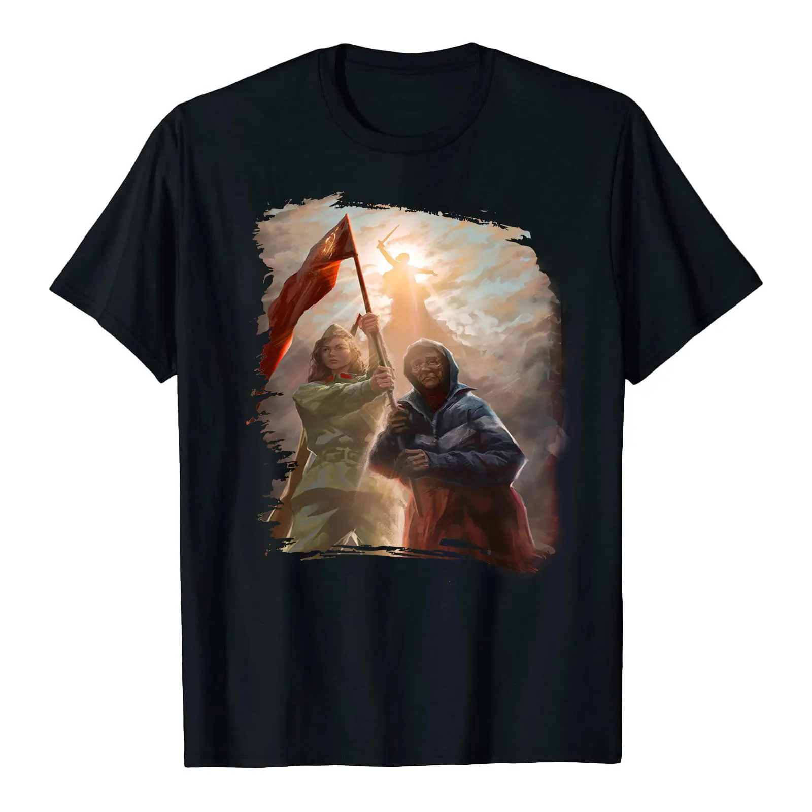 

Summer Men's T-shirt Printing Red Flag Casual Fashion Short-sleeved Round Neck Breathable Solid Color T-shirt