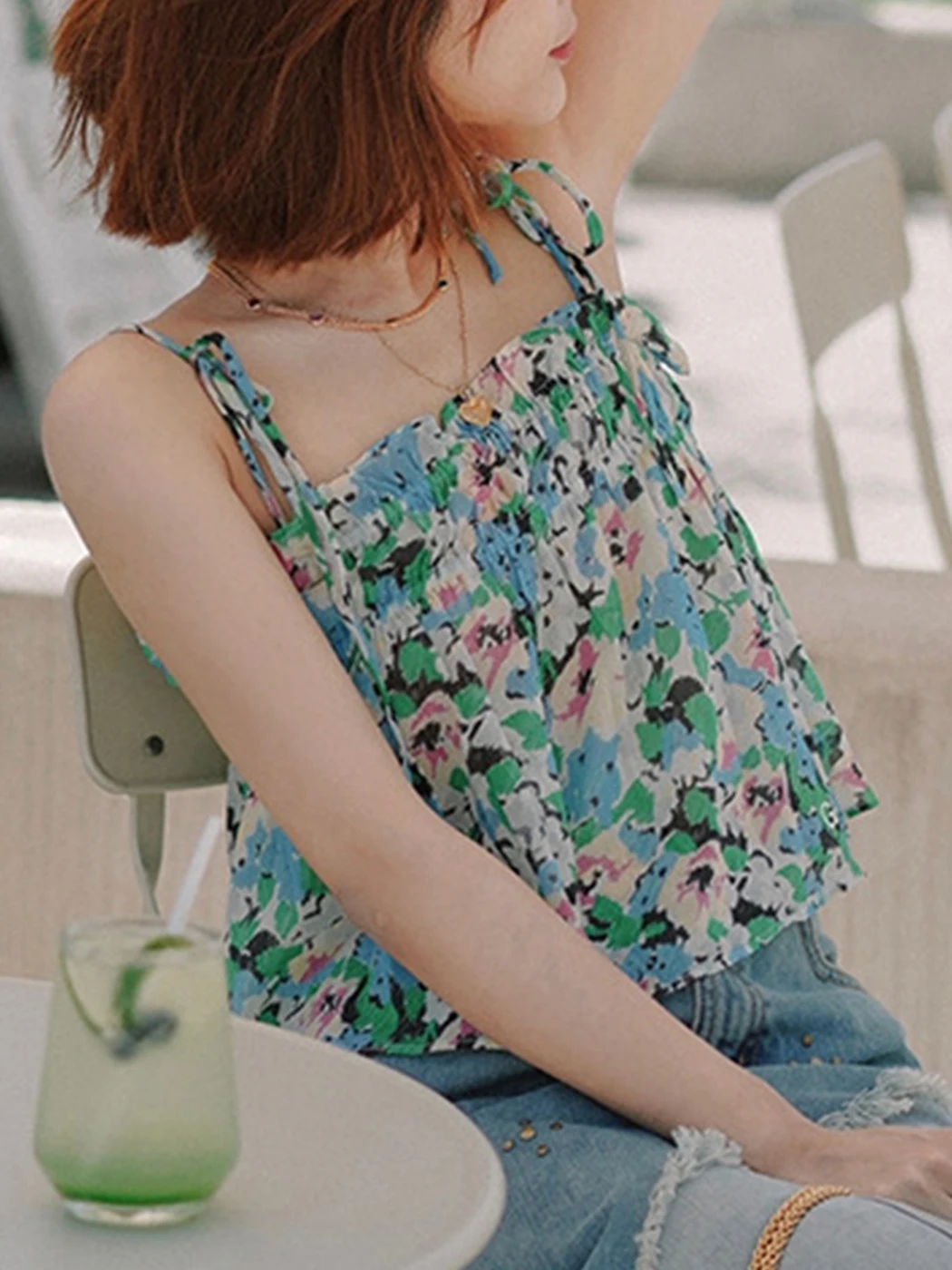 

Женский Повседневный Топ с цветочным принтом, летний универсальный топ без рукавов с оборками и открытой спиной, 2022