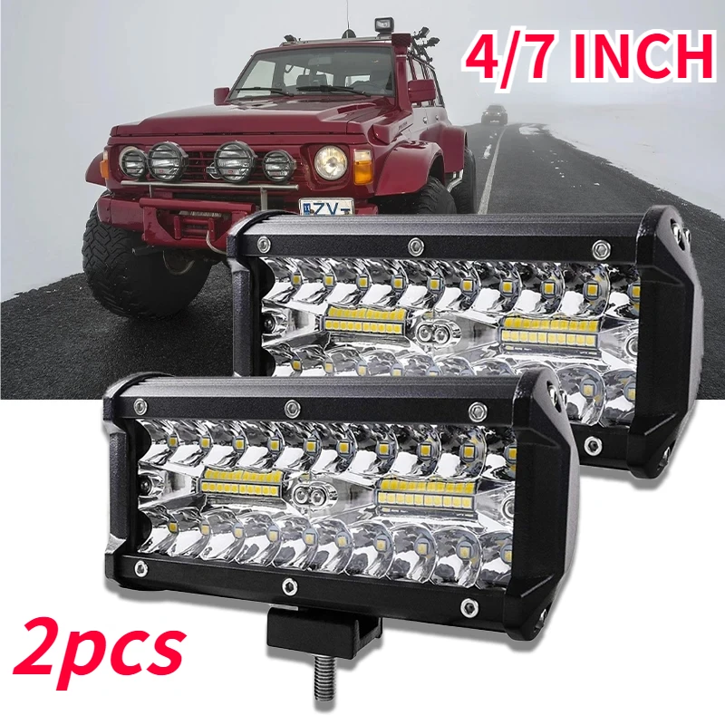 

120W 60W LED Work Light Bar Offroad 12V 24V Headlights 4X4 Flood Spotlights Lightbar for ATV Tractor Truck Auto Fog Lamp 7/4inch