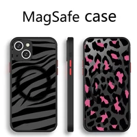 fashion leopard pattern phone case transparent magsafe magnetic magnet for iphone 13 12 11 pro max mini wireless charging cover