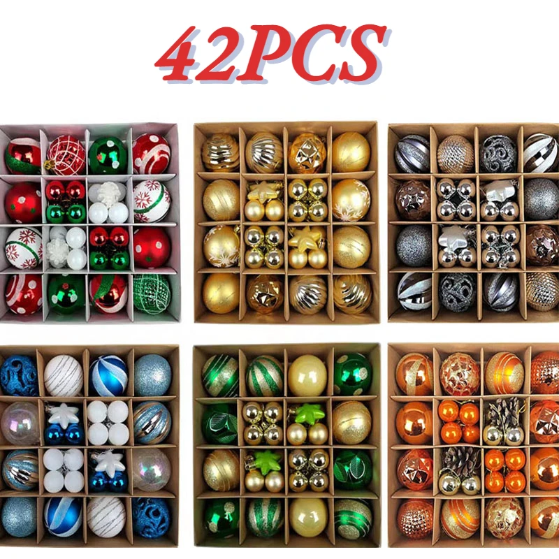 

2023, рождественские украшения, 42 шт./комплект, 6 см, рождественские шарики для елки, декоративные подвесные Звездные шарики, подвески для дома ...