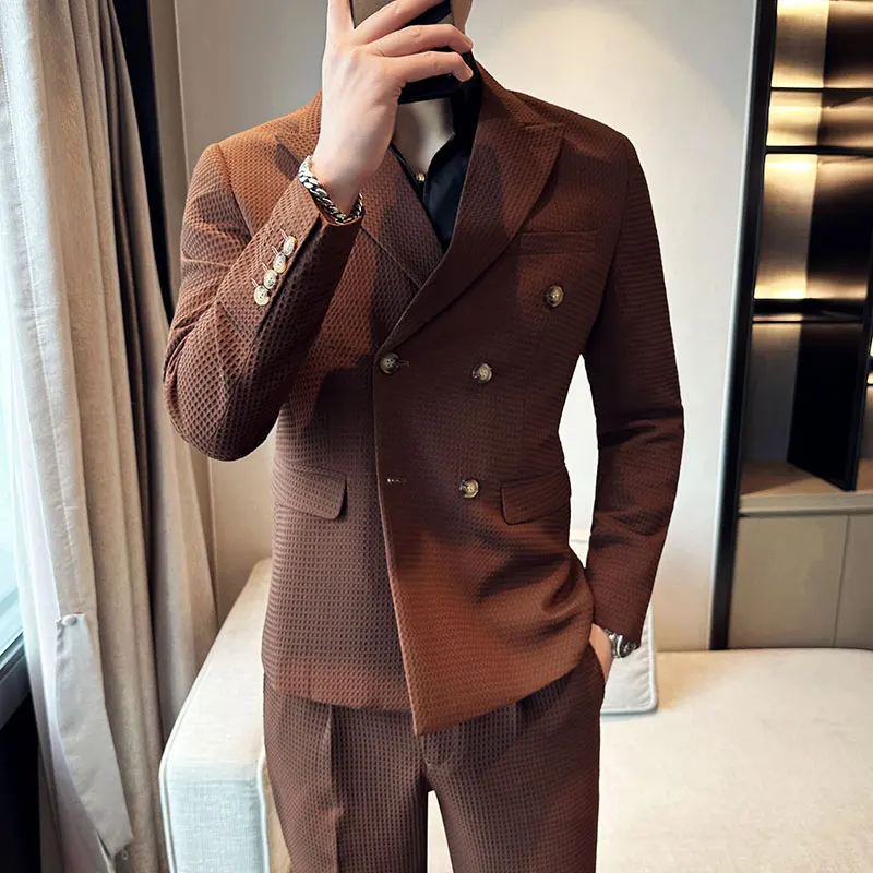 Spring and Autumn handsome monogram pattern single breasted suit male  hairdresser daily leisurely slim suit jacket cool - AliExpress