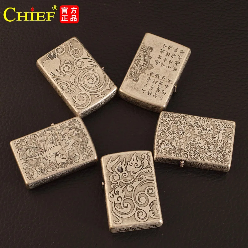 

CHIEF Kerosene Personality Retro Lighter White Steel Movement Windproof Grinding Wheel Cigarette Lighter Men's Gift