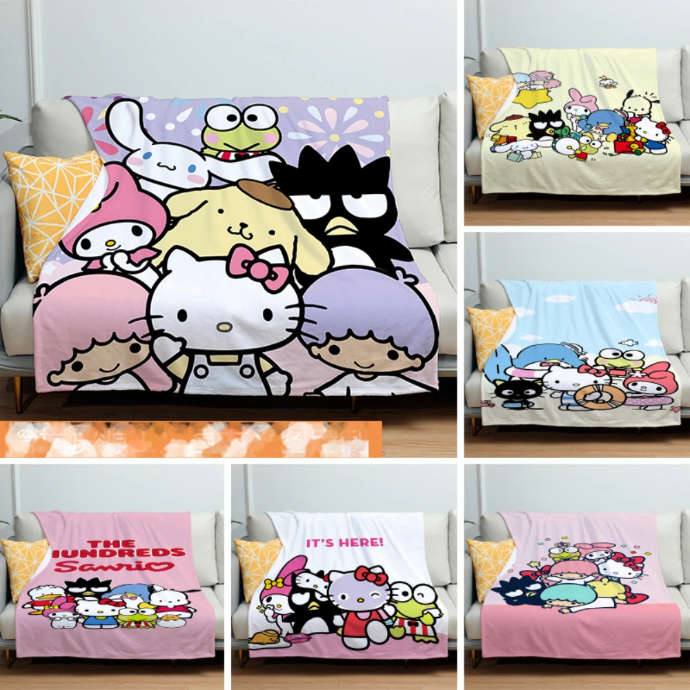 

Kawaii Plush Flannel Blanket Winter Warm Sanrio Hello Kitty Pochacco Anime Plushie Soft Blanket for Bedding Cartoon Home Textile