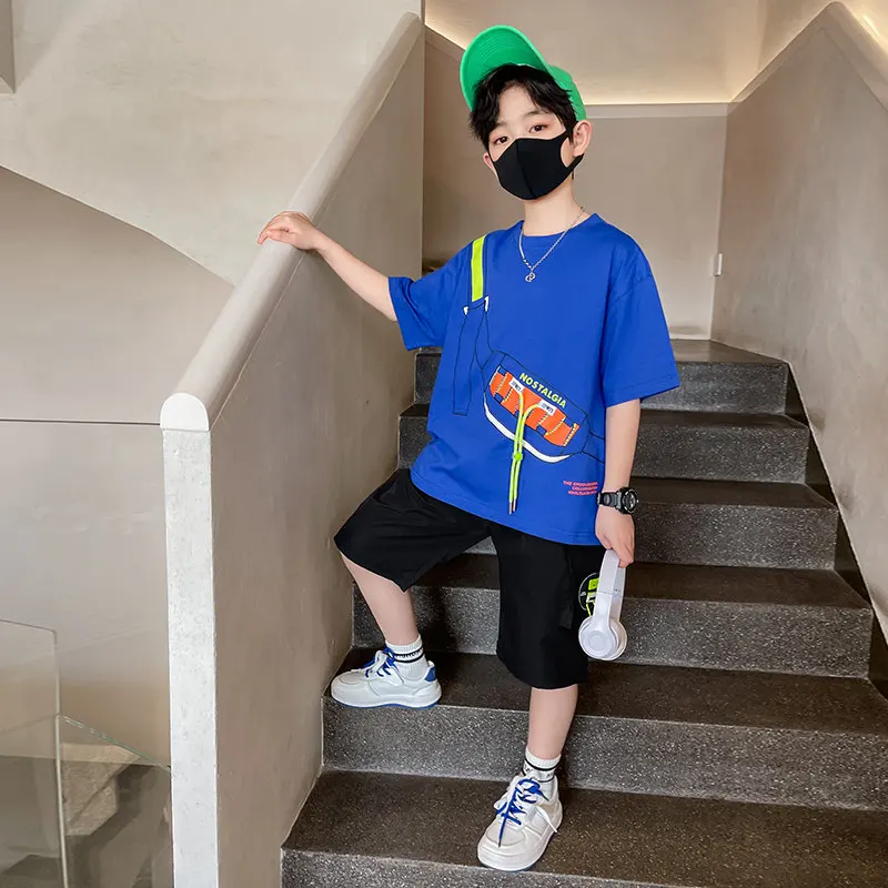 2022 New Boys Clothing Sets Summer Kids Boys Suit T-shirt + Shorts 2 Pieces Suit Kids Teenage For 5 6 8 10 12 14 Years Outfits