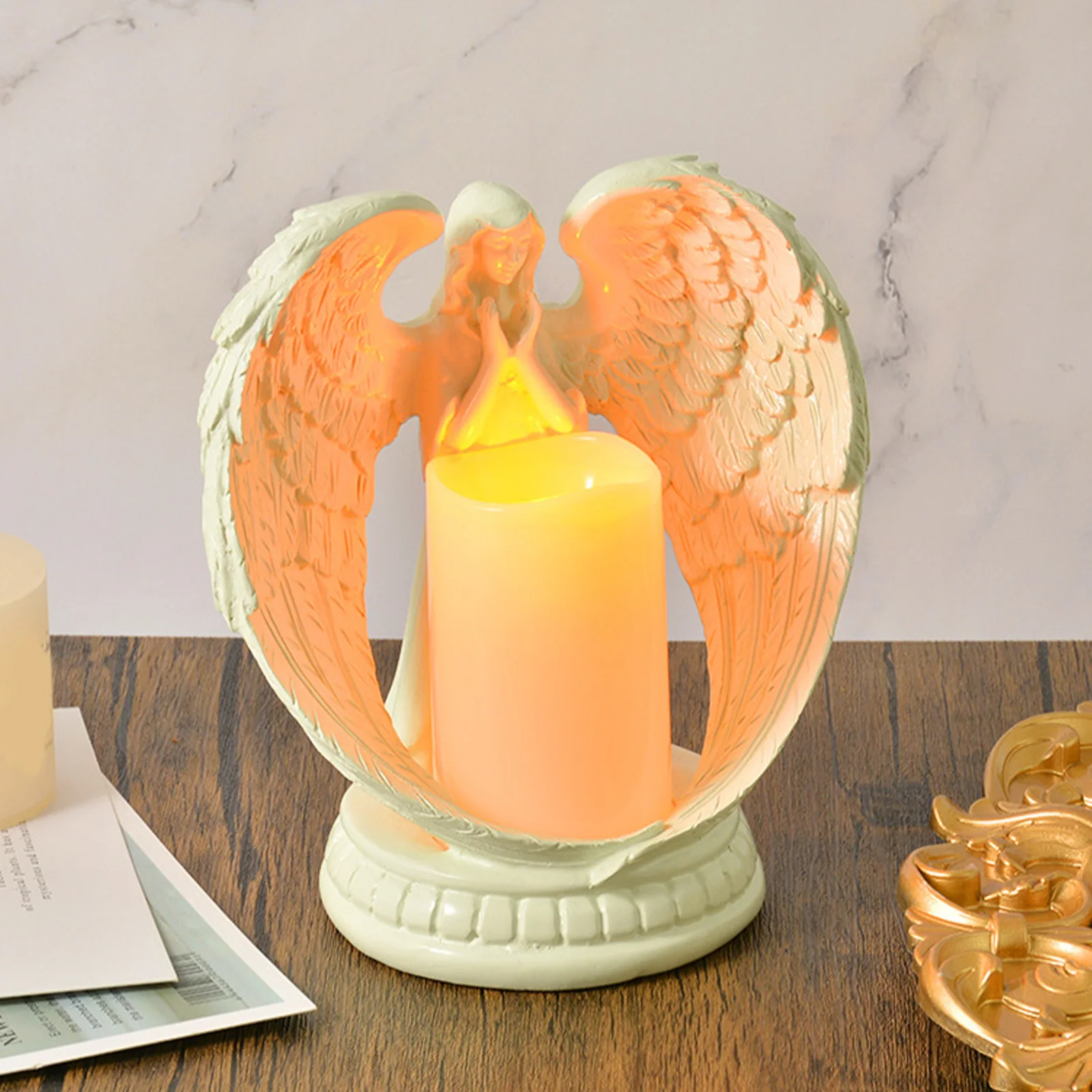 

Статуэтка молитвенного ангела, Ретро декоративный Прочный полимерный ангел, статуэтка для женской свадьбы, офиса, электронный подсвечник, украшение