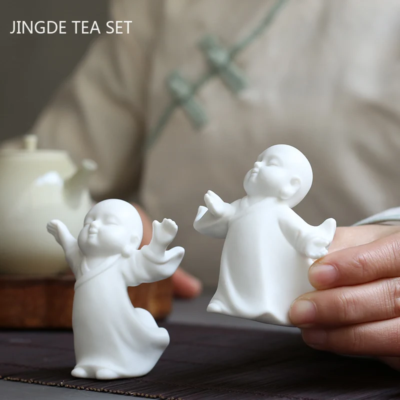 

Искусственное украшение для маленького монаха, керамическое украшение для маленького чая Maitreya Zen, однотонные украшения для чайных кукол