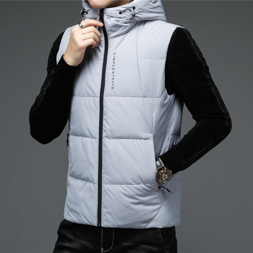 COODRONY Brand 90% White Duck Down Vest Men Clothing Autumn Winter Solid Color Sleeveless Jacket Hooded Coats Warm Parkas Z8157