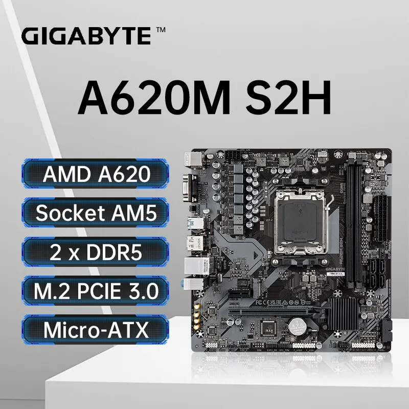 GIGABYTE A620M S2H Новый Micro ATX A620 DDR5 6400 +(OC) MHz M.2 PCIe 4,0 X16 64G AMD Ryzen 7000 Series AM5 материнская плата