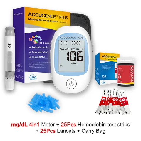 4 В 1 Многофункциональный монитор гемоглобин крови кетон глюкозой глюкозой мочевой измеритель испытательный счетчик HB Анемия проверка диабета в крови каша