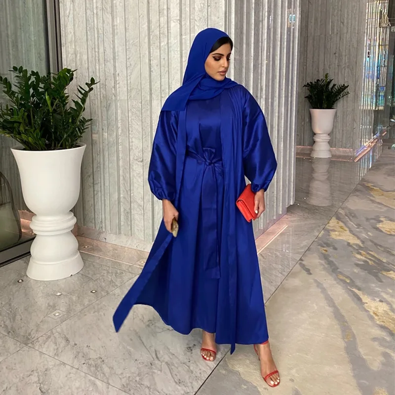 New Eid Djellaba Abaya Dubai Shiny Hijab Soft Puff Sleeves Muslim Dress Women Islam Caftan Robe Longue Femme With Belt Outfit
