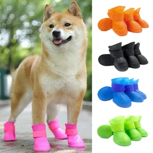 4Pcs Pet WaterProof Rainshoe Anti-slip Rubber Boot For Small Medium Large Dogs Cats Outdoor Shoe Dog