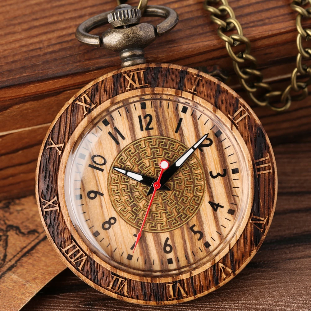Pocket Watch for Men Luxury Zebra Wood Quartz Pocket Watch Pendant Gift for Male Female Analog Fob Chain Reloj De Bolsillo