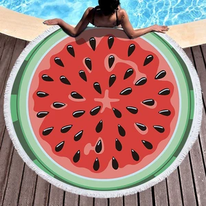 Towel Beach Towel Shawl Fast Drying Swimming Gym Camping Big Round Beach Towel Watermelon 3D Printed Beach Towel