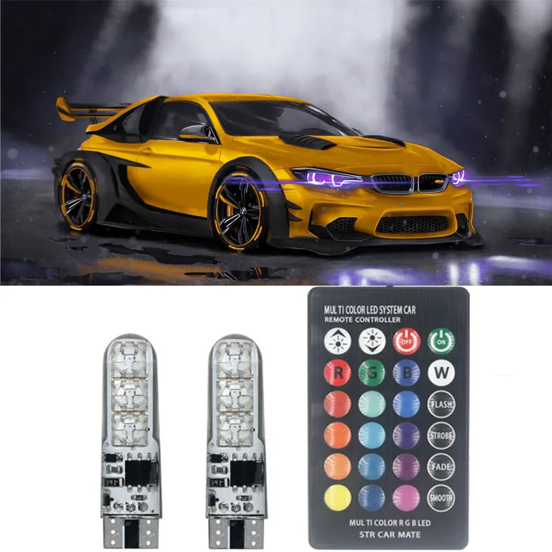 2pcs T10 w5w RGB LED Bulb 12SMD COB canbus 194 168 Car With Remote Controller Flash/Strobe Reading Wedge Light Clearance lights
