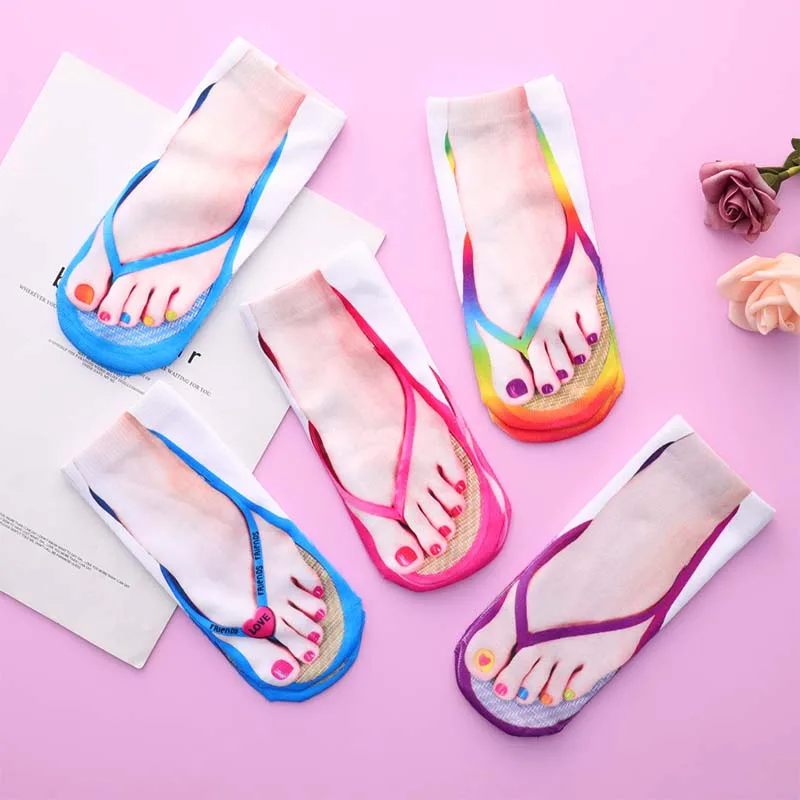

Cute Foot Printed 3D Flip Flops Socks Cute Foot Funny Socks Slippers Outdoor Camping Hiking Running Comfortable Socks Women New