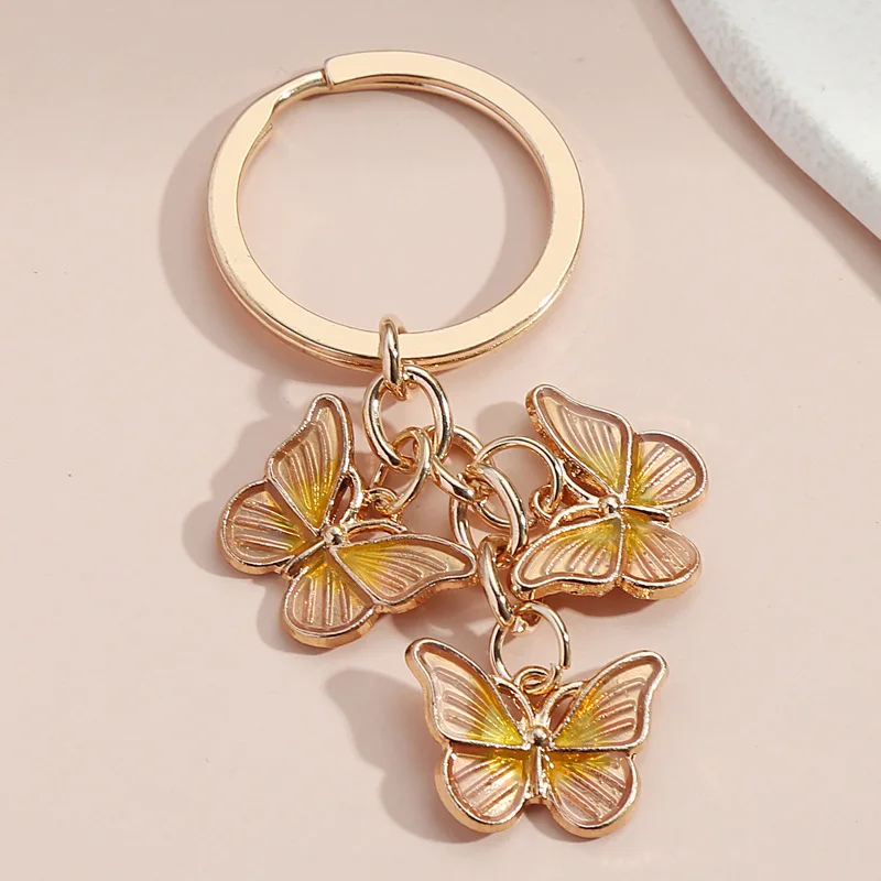 

NEW Fashion Color Metal Butterfly Keychain Creative Three Butterflies Keyring Men Car Keychains Women Phone Case Bag Pendant