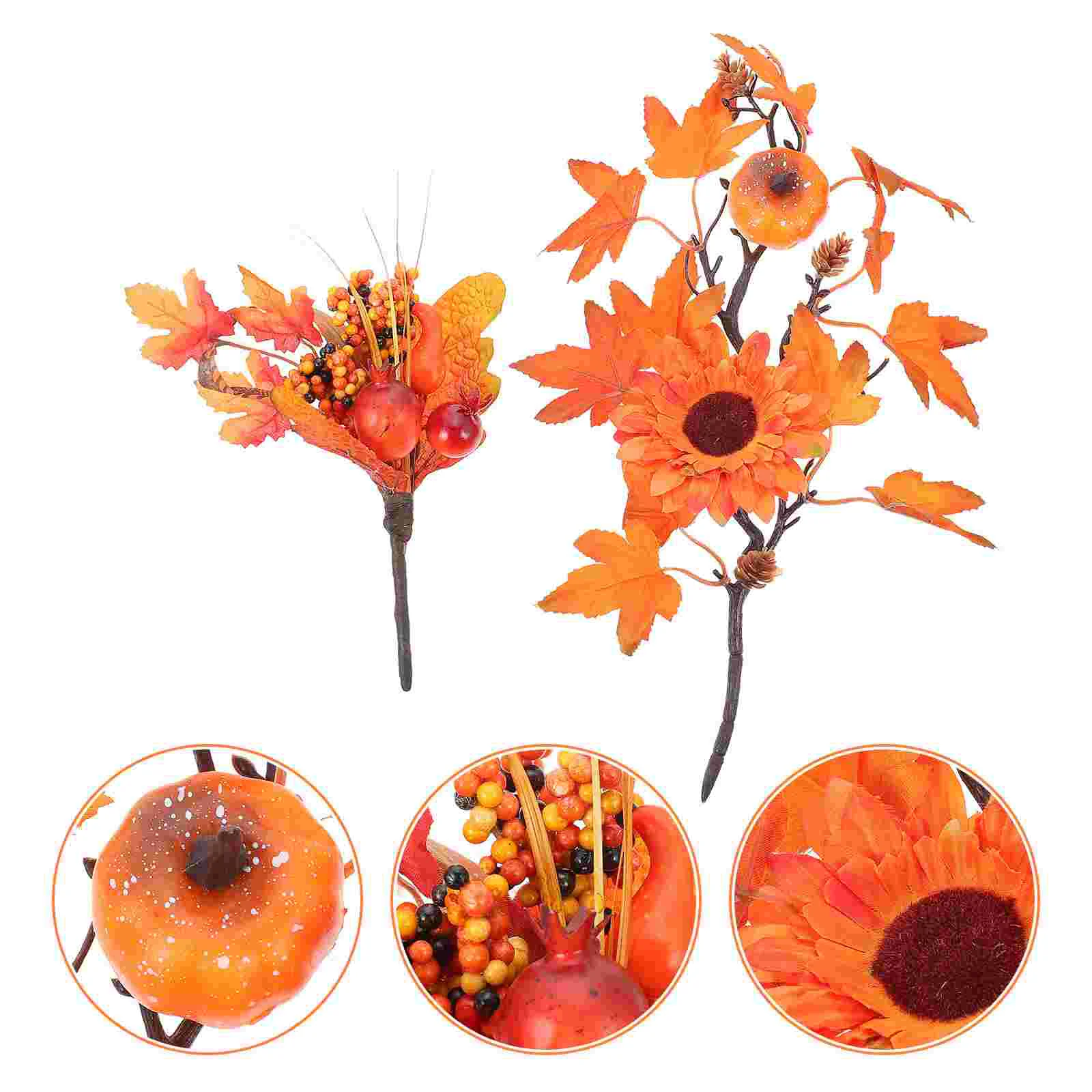 

Maple Leaves Leaf Branches Berry Pumpkin Autumn Artificial Fall Stems Picks Thanksgiving Red Pick Stem Fake Decorations Floral