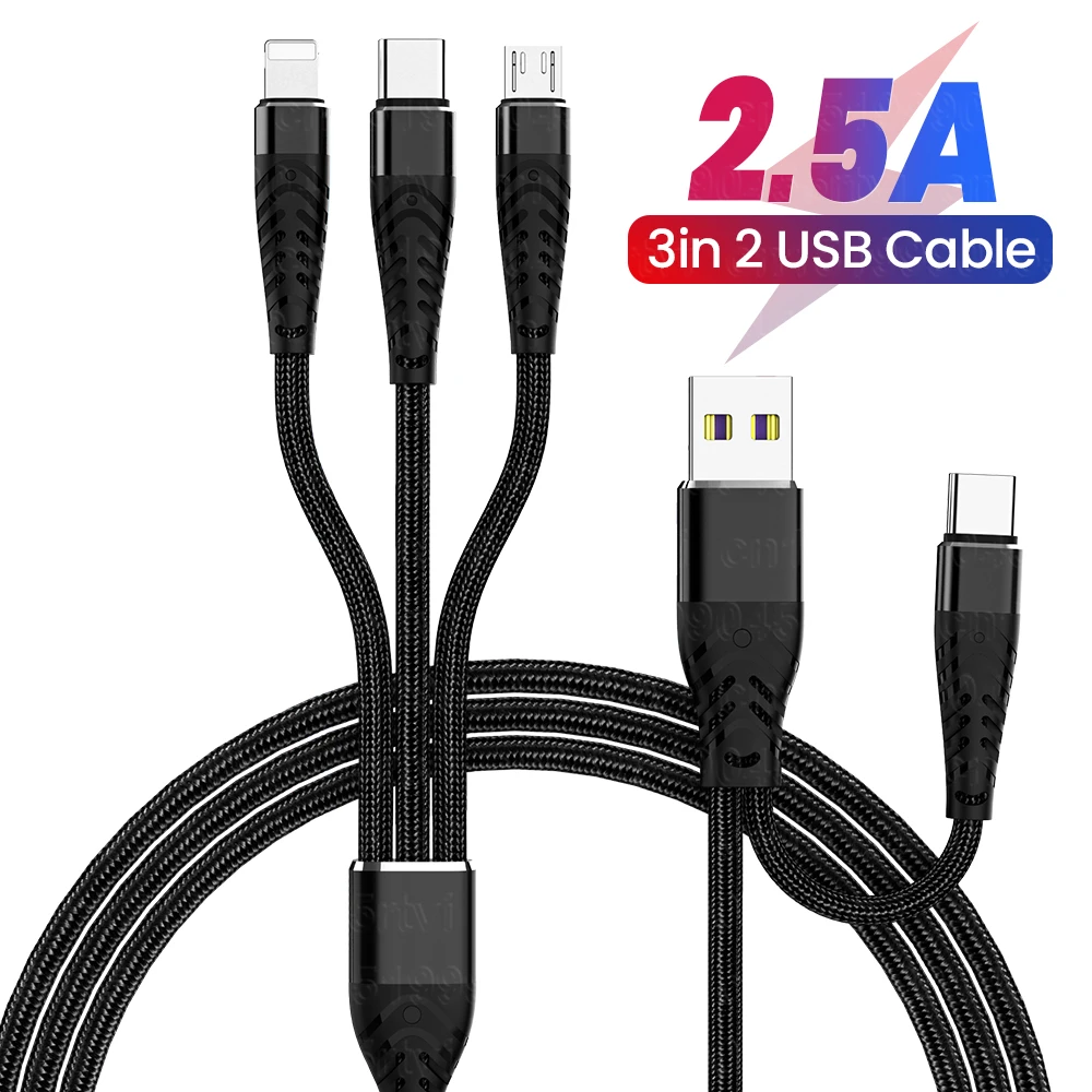 

3 в 1 USB C кабель для iPhone 14 13 12 Pro 11 XR зарядное устройство кабель Быстрая зарядка Micro USB Type C кабель для Macbook Samsung Xiaomi