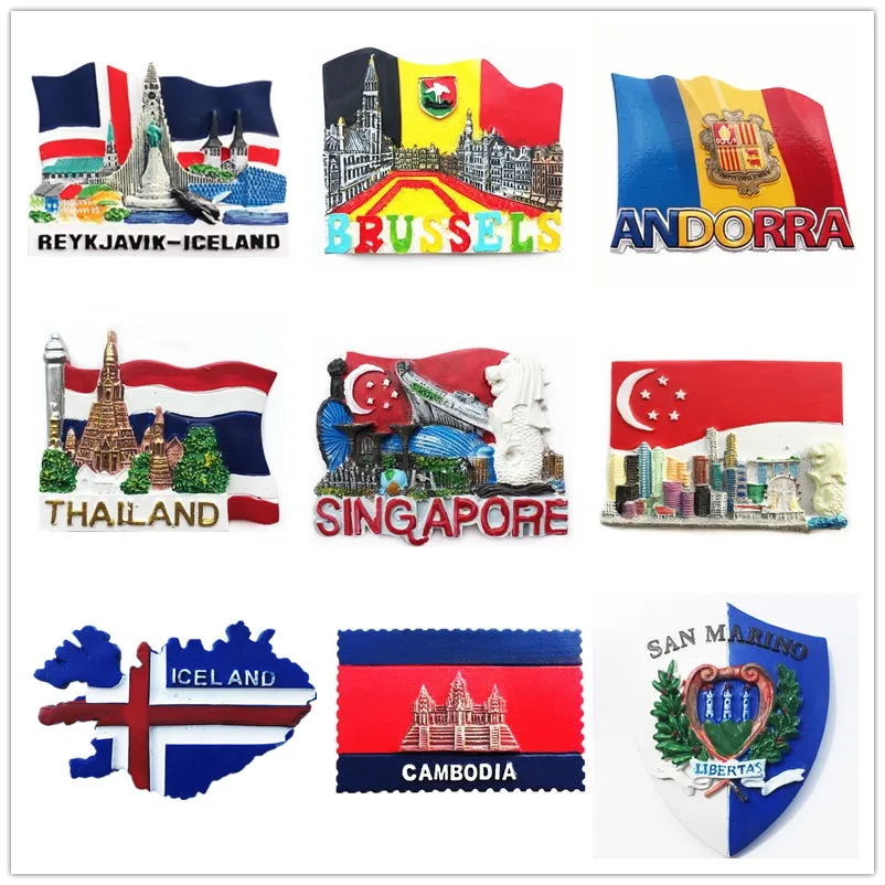 

Iceland Thailand Singapore Etc. National flags landmarks Fridge Magnets Tourist Souvenirs Crafts gifts Refrigerator Magnets