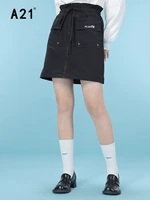 a21 women casual skirt 2022 summer new fashion korean style high waist solid color pocket straight drawstring zipper slim skirts