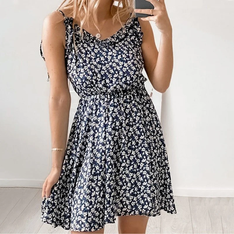 

Mandylandy Women Elegant Summer Floral Print Mini Dress Fashion Female Y2K Sleeveless V Neck A-line Dress Streetwear