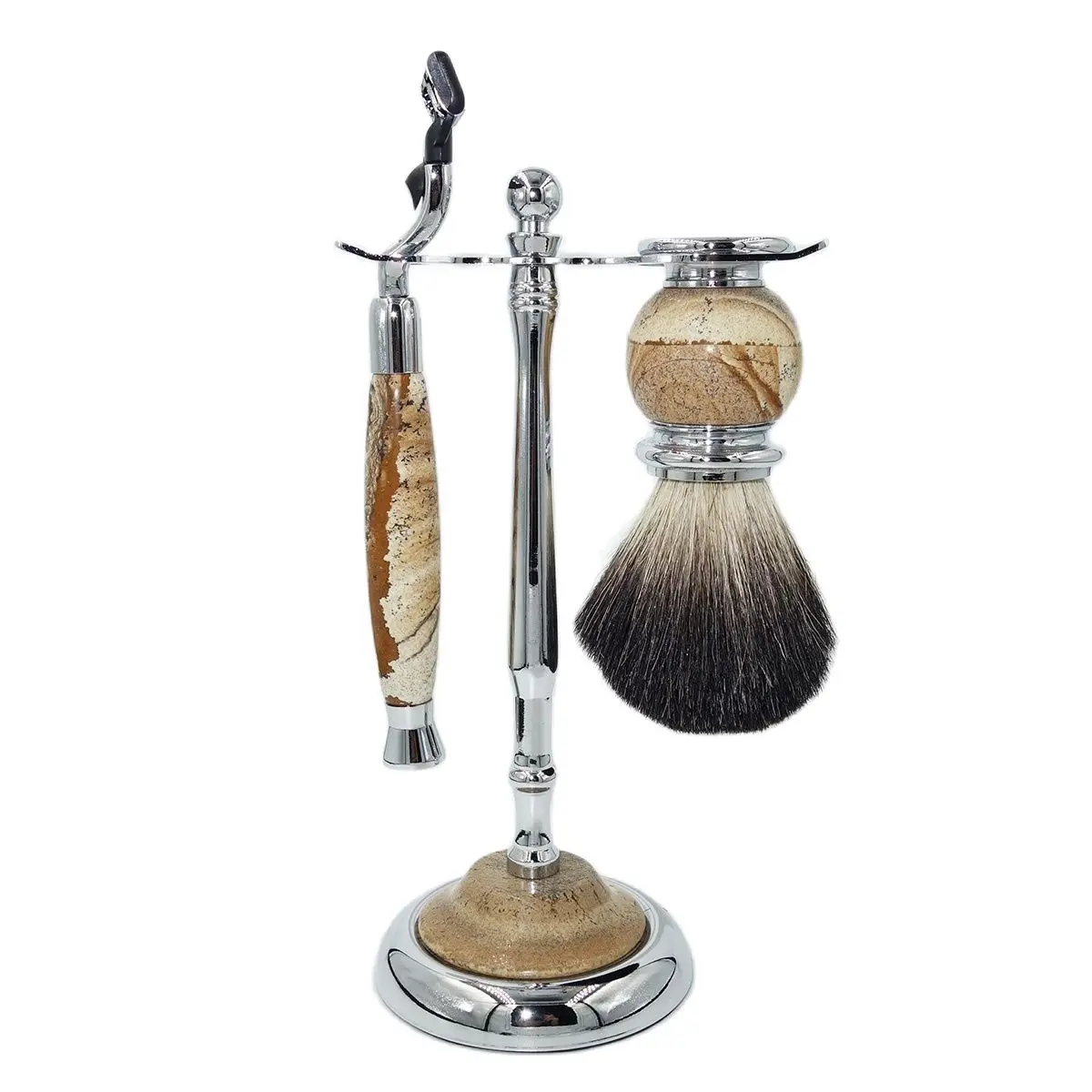 Pure Stone Soft Badger Hair And Mach 3 Razor Handles Grooming Tools Birthday Gift For Him