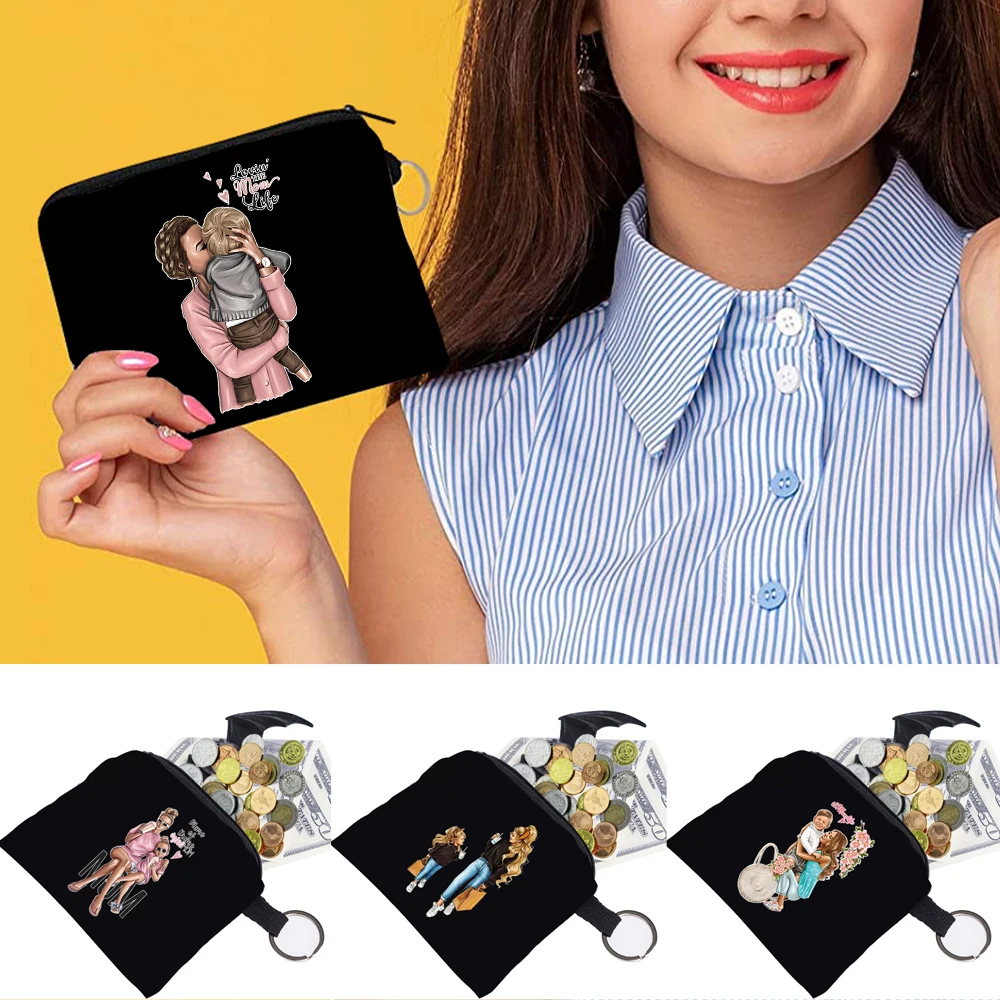 

Mom Pattern Print Coin Purse Women Girl Kids Canvas Coin Money Card Holder Case Wallet Pouch Earphone Key Organizer Bags