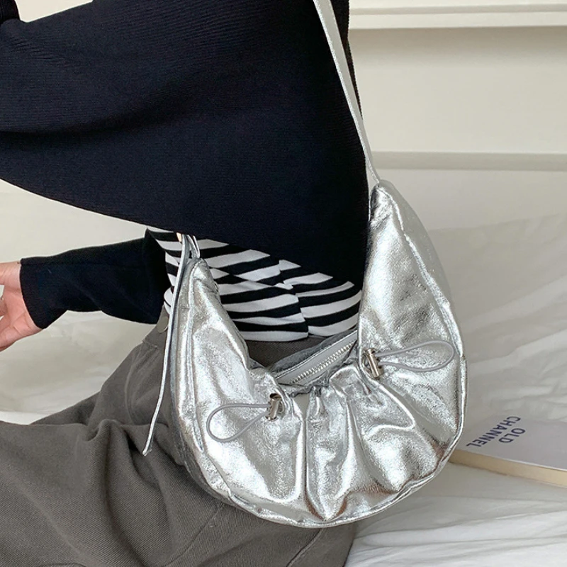 

Однотонная Вместительная женская сумка через плечо, Модные Винтажные джинсовые дамские сумочки-тоуты на шнурке в складку для подмышек