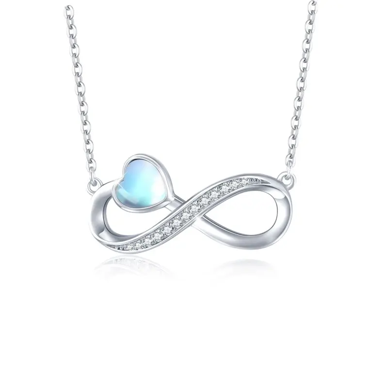 

Valentines Day Gifts for Her Infinity Love Necklace 925 Sterling Silver Heart Moonstone Pendant Necklaces for Women Mom Wife Dau