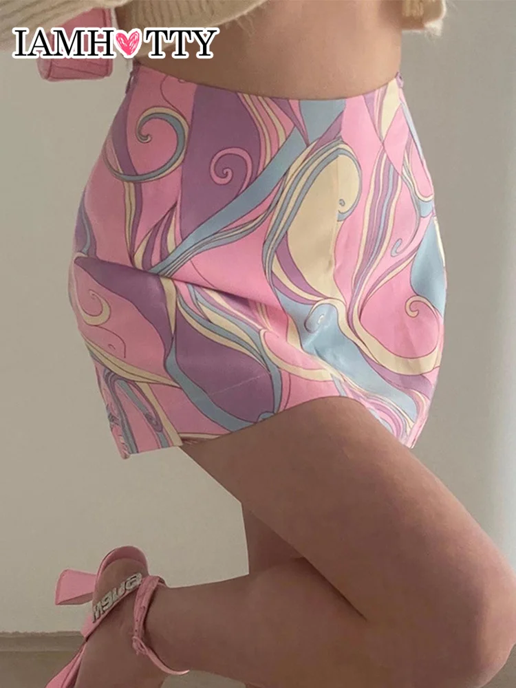

IAMHOTTY Y2K Floral Mini Skirt High Waist Straight Pink Skirts Aesthetic Coquette Skirts Fairycore Casual Holiday Outfit Summer