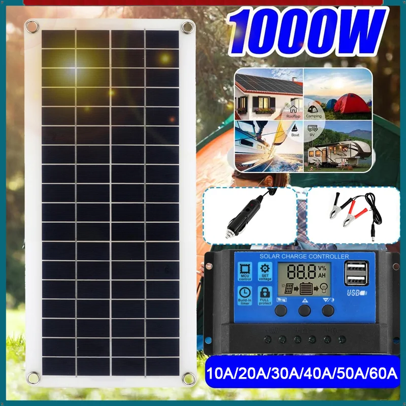 

Solar Panel 1000W 12V Solar Cell 10A-60A Controller Solar power Panel for Phone RV Car MP3 PAD Charger Outdoors Battery Supply