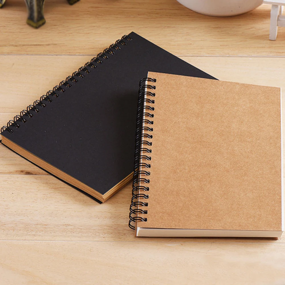 

A5 Blank Inside Notebook Spiral Sketchbook Diary Graffiti Notebook for Drawing Painting 100 Pages Kraft Paper Cover Note Book