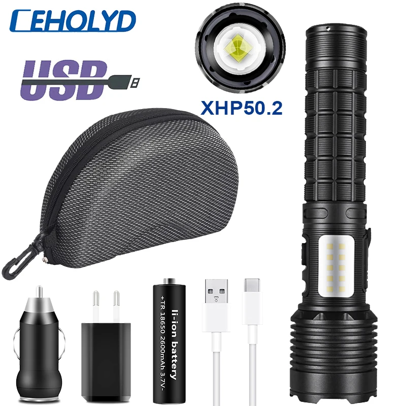 

Ceholyd Led Flashlight High Quality XHP50.2 Super Bright Torch Camping Hunting Light Aluminum Alloy Waterproof Zoomable Lantern