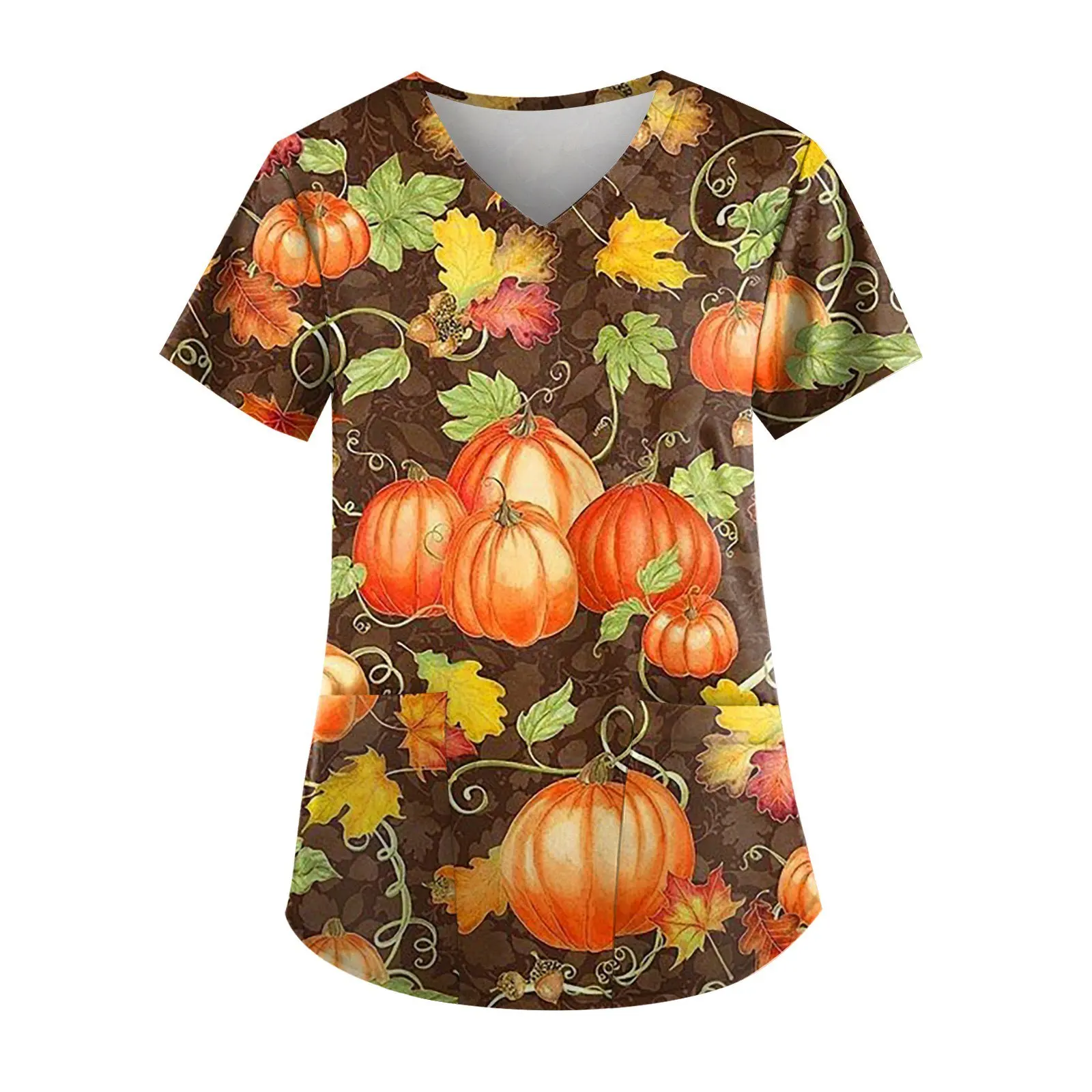 Рождественские медицинские скрабы для женщин с коротким рукавом и принтом тыквы